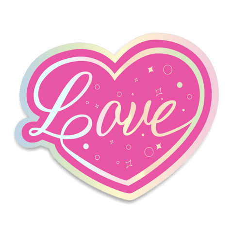 Heart transparent sticker with love script in pastel design