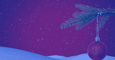 Glittering Christmas Bauble on Snowy Branch with Purple Background - Download Free Stock Images Pikwizard.com
