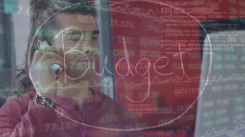 Entrepreneur Analyzing Budget Insights with Data Overlay