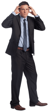 Transparent Businessman Stress Pose with Hands on Head