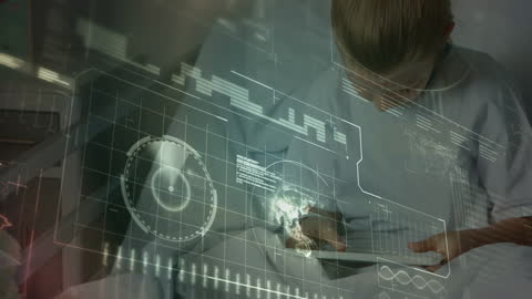 Girl in Hospital Bed Using Tablet with Futuristic Digital Interface