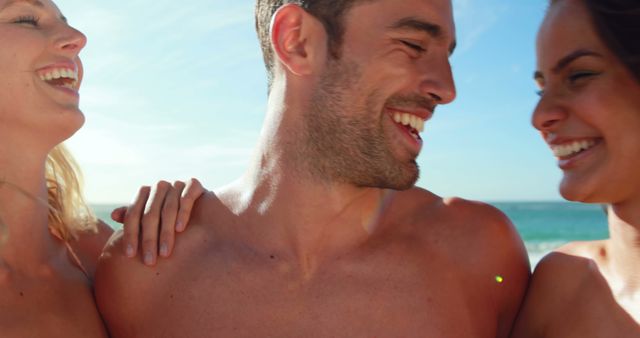 Happy Friends Laughing and Embracing on Beach - Download Free Stock Images Pikwizard.com