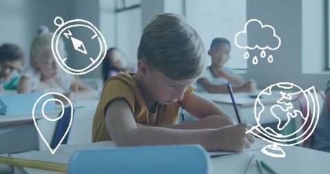 Engaged Schoolboy Enjoys Geography Class Learning Based Activity