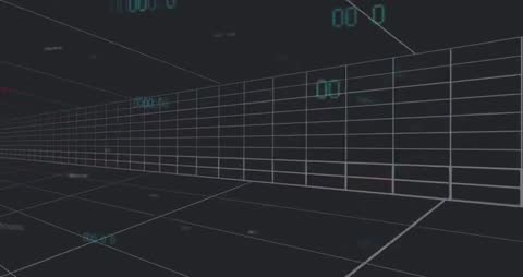 Futuristic 3D Grid Corridor with Floating Digits