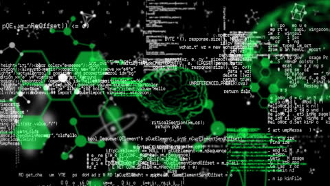 Digital Code and Brain Simulation on Black Background