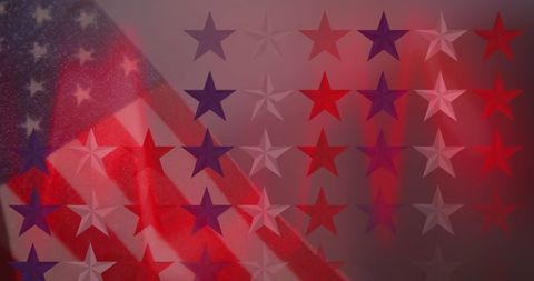 American Flag with Translucent Stars and Red Lights for Celebration
