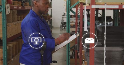 Warehouse Manager Analyzing Logistics Data with Digital Interface