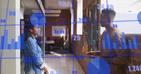 Digital Overlay Data Analysis with Diverse Colleague Discussion - Download Free Stock Images Pikwizard.com