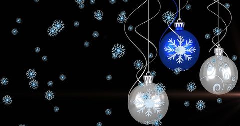Elegant Christmas Baubles with Snowflakes on Black Background