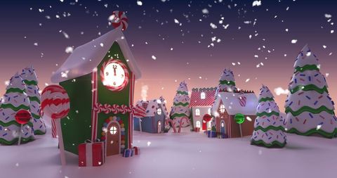 Whimsical Snow-Covered Holiday Village at Twilight - Download Free Stock Images Pikwizard.com