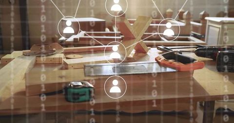 Carpentry workshop connecting craftsmanship with digital collaboration and toolkit overlay