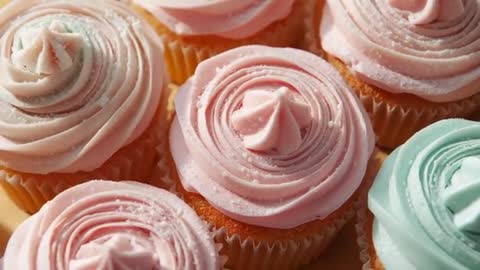Colorful Frosted Cupcakes with Swirls and Sprinkles Panning Shot