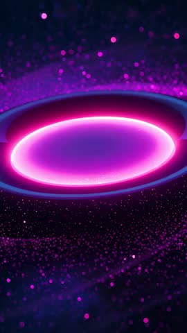 Looping Magenta Neon Ring Hovering in Cosmic Digital Space with Drifting Particles