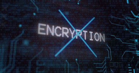 Encryption concept background with digital code overlay