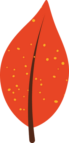 Red-orange leaf with yellow speckles on transparent background