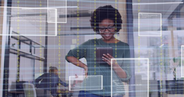 African American Woman Using Tablet with Digital Interface in Office - Download Free Stock Images Pikwizard.com