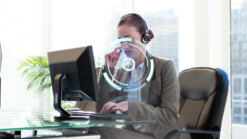 Businesswoman with Digital Interface Working in Call Center