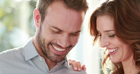 Smiling Couple Sharing Close Joyful Moment Indoors - Download Free Stock Images Pikwizard.com