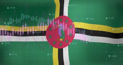 Dominica Flag with Financial Graph in Background Illustration