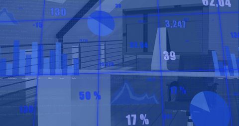 Digital Analytics Interface Overlaying Modern Office Workspace - Download Free Stock Images Pikwizard.com