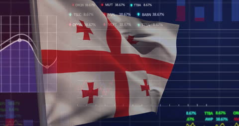 Georgia Flag Overlay with Digital Data Visuals