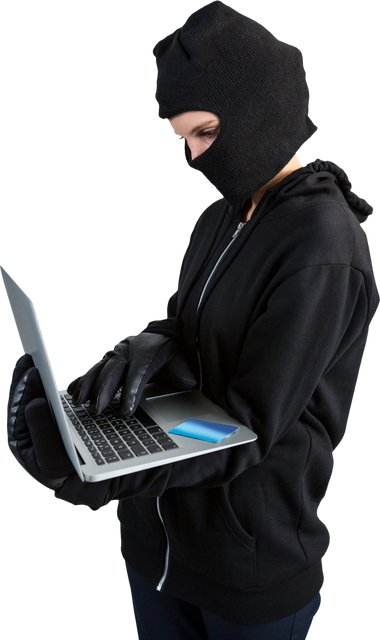 Female Hacker Dressed in Black using Laptop for Cyber Operation, Transparent - Download Free Stock Videos Pikwizard.com