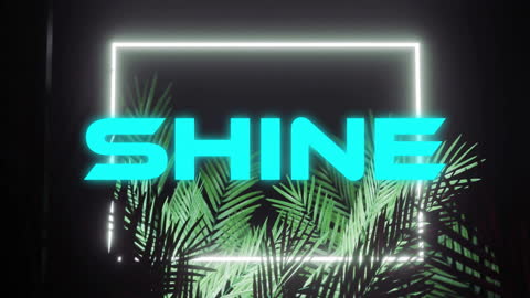 Neon Glow Text Poster with Tropical Foliage