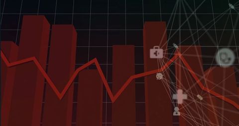 Digital Dashboard with Red Bar and Line Graphs in Data Visualization