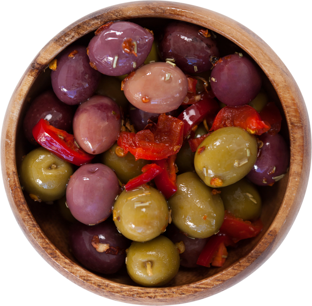 Transparent Wood Bowl with Mixed Olives and Red Peppers - Download Free Stock Videos Pikwizard.com