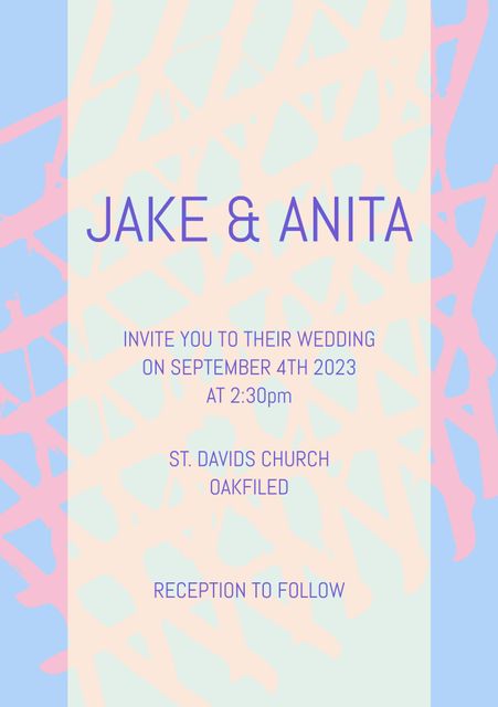 This wedding invitation features an abstract pastel design, making it perfect for modern and romantic celebrations. Suitable for both physical and digital invites, it can be customized for various formal events. Ideal for couples looking for a unique and elegant way to announce their wedding, it can also be adapted for other celebrations like anniversaries or engagement parties.
