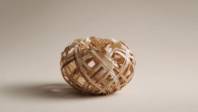 Handwoven bamboo orb basket with open lattice minimalist decorative sculpture
