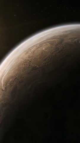 Vertical Reveal of Desert-Toned Planet Limb with Hazy Atmosphere and Starfield