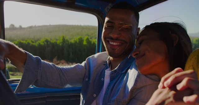 Happy Couple Enjoying Scenic Drive on Countryside Road - Download Free Stock Images Pikwizard.com