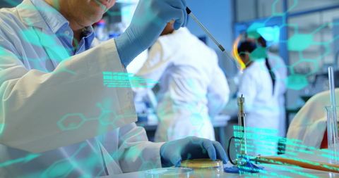 Scientist Conducting Experiment with Digital Data Overlay in Lab - Download Free Stock Images Pikwizard.com