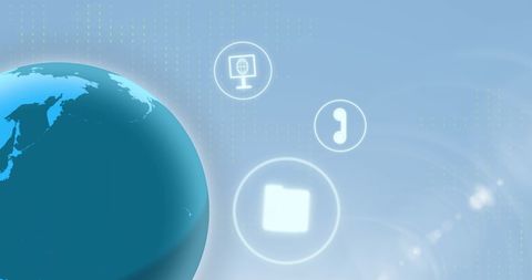 Digital Globe with Technology Icons on Blue Background - Download Free Stock Images Pikwizard.com
