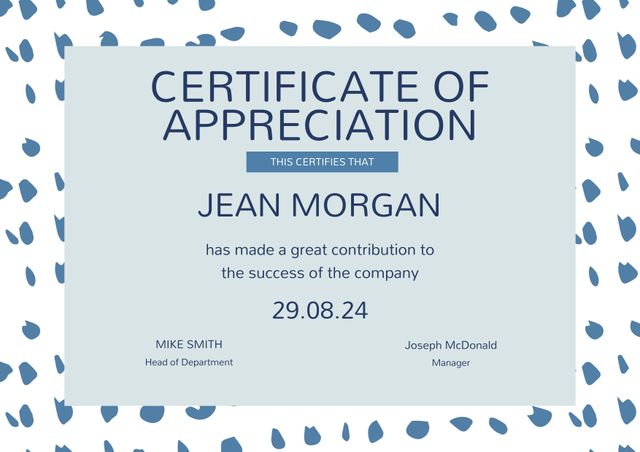 Modern Certificate Of Appreciation With Blue Pattern Border Design - Download Free Stock Templates Pikwizard.com