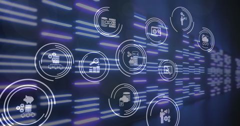digital interface icons on technology background - Download Free Stock Images Pikwizard.com