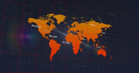 Digital World Map with Coordinates on Grid Background - Download Free Stock Images Pikwizard.com
