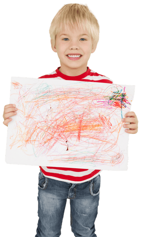 caucasian boy displaying creative drawing on transparent background - Download Free Stock Videos Pikwizard.com
