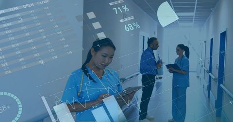 Futuristic Healthcare Technology with Asian Doctor Using Tablet