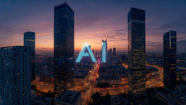 Futuristic Cityscape with Neon AI at Dusk