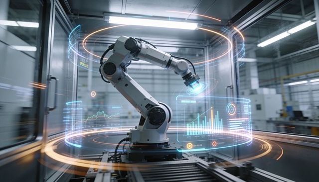 Industrial Robotic Arm Operating with Holographic AR Diagnostics and Data Visualization