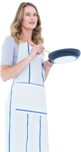 Smiling Woman Holding Frying Pan and Wooden Spoon in Transparent Background - Download Free Stock Videos Pikwizard.com