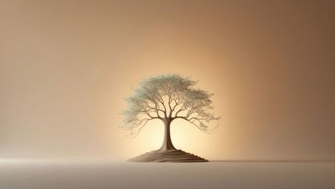 Serene minimalist tree with soft halo in tranquil setting, garden of eden concept