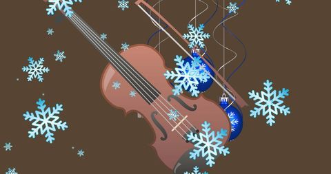 Festive Violin and Blue Baubles with Falling Snowflakes - Download Free Stock Images Pikwizard.com