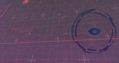 High-Tech HUD Interface with Eye Icon and Hex Grid Design