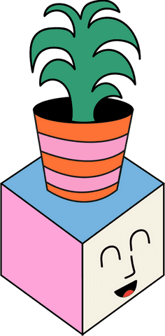 Playful cube with plant on transparent background