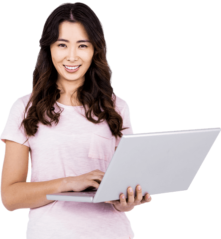Confident Woman Holding Laptop on Transparent Background - Download Free Stock Videos Pikwizard.com