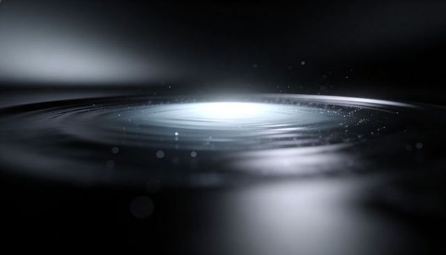 Luminous ripples spreading from central light on dark water surface