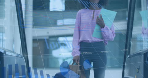 Businesswoman Surrounded by Financial Data Animation